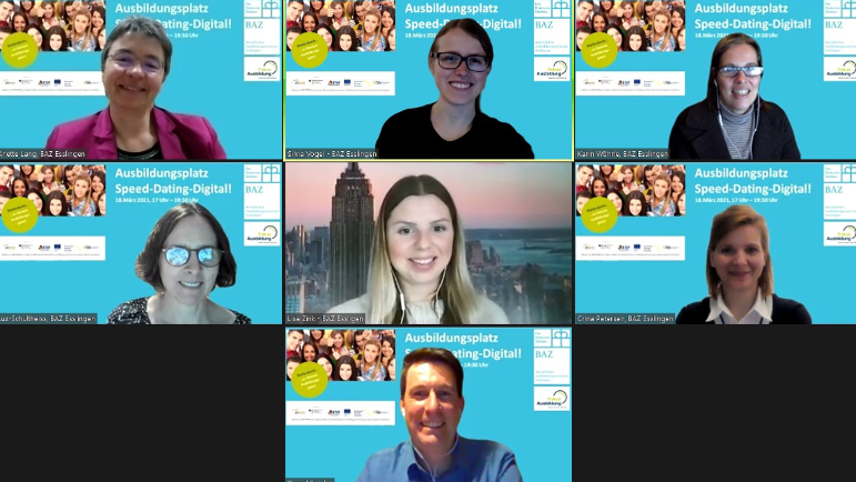 Screenshot von sieben Personen während eines Onlinemeetings