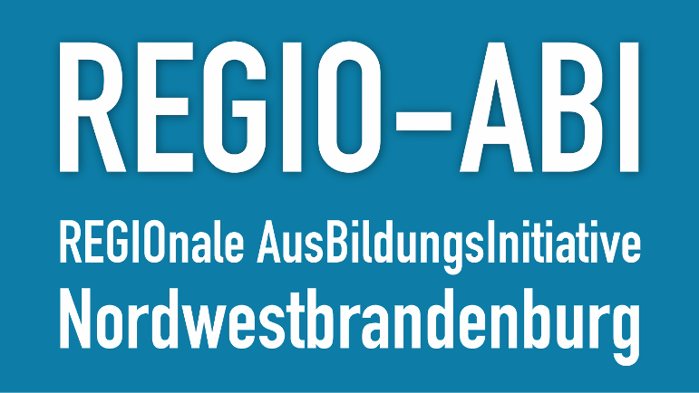 Logo des Projekts mit dem Schriftzug "REGIO-ABI REGIOnale AusBildungsInititive Nordwestbrandenburg"
